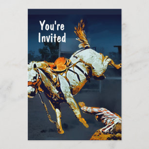 Invitation White Bucking Bronco et Cowboy à Rodeo
