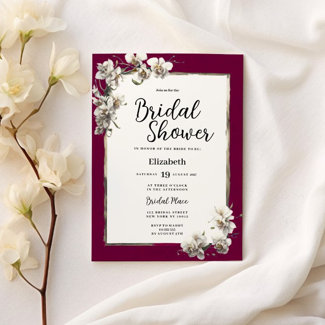 Invitation White burgundy gold orchid floral Bridal Shower (White burgundy gold orchid floral Bridal Shower)