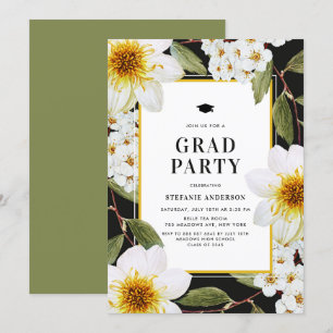 Invitation White Dahlia et Spirea Botanical Graduical Party