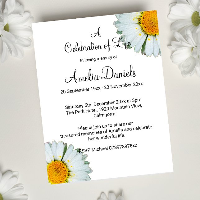 Invitation White Daisy Celebration of Life Card (Créateur téléchargé)