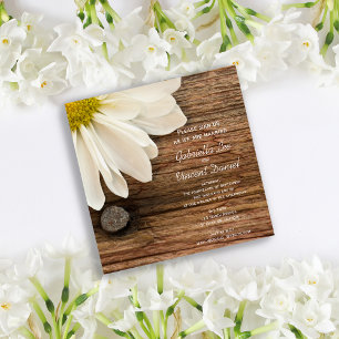 Invitation White Daisy et Barn Wood Ranch Mariage