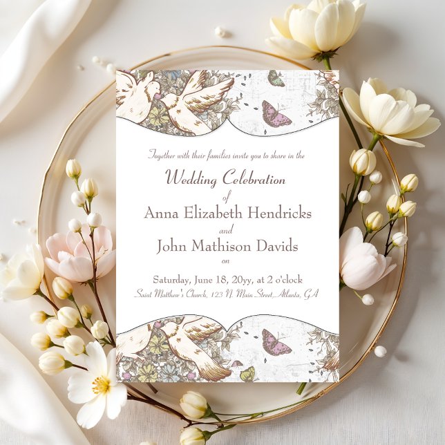 Invitation White Dove Garden Motif Vintage (Créateur téléchargé)