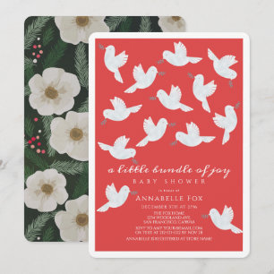 Invitation White Dove Olive Red Bundle of Joy Baby shower