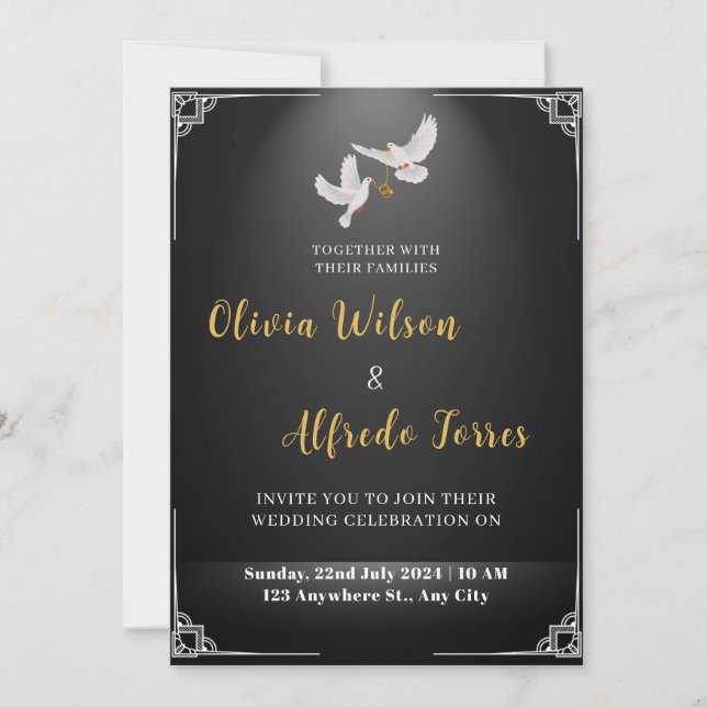 Invitation White Doves avec le mariage de bague mariage (Devant)