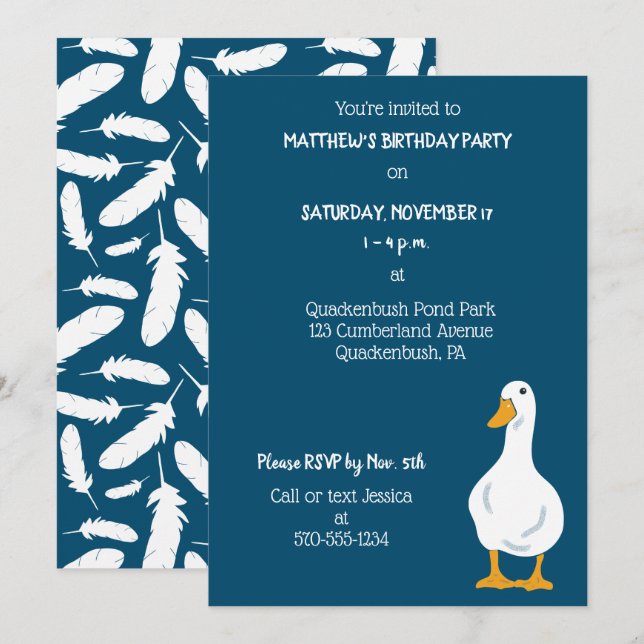 Invitation White Duck Navy Blue Anniversaire (Devant / Derrière)