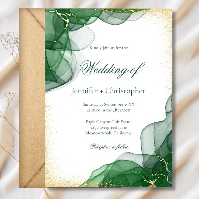 Invitation White Emerald Green Gold Marble Wedding (White Emerald Green Gold Marble Wedding Invitation)