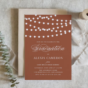 Invitation White Fairy Lights Terracotta Graduation Party
