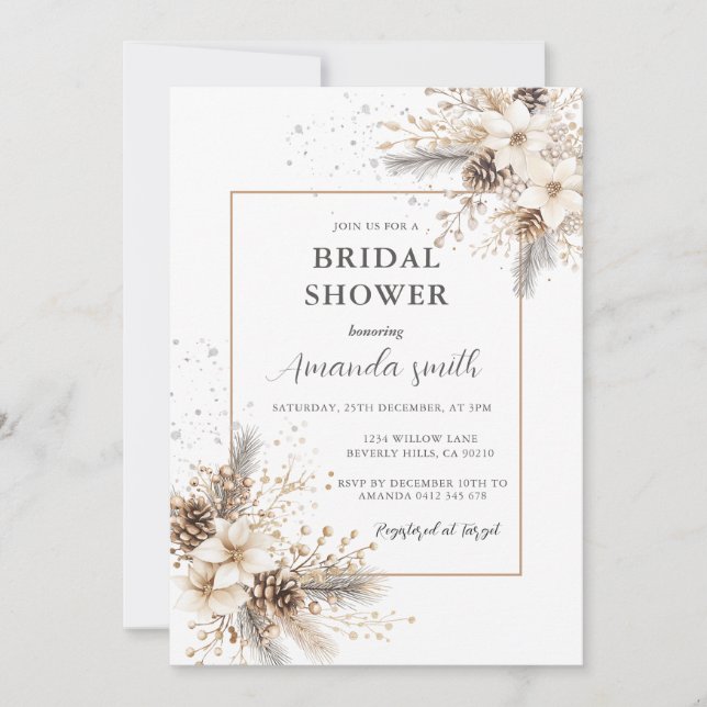 Invitation White Floral Christmas Bridal Shower (Devant)