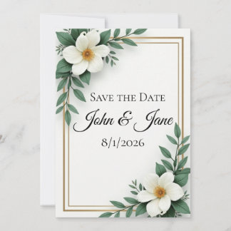 Invitation White Floral Custom Save the Date