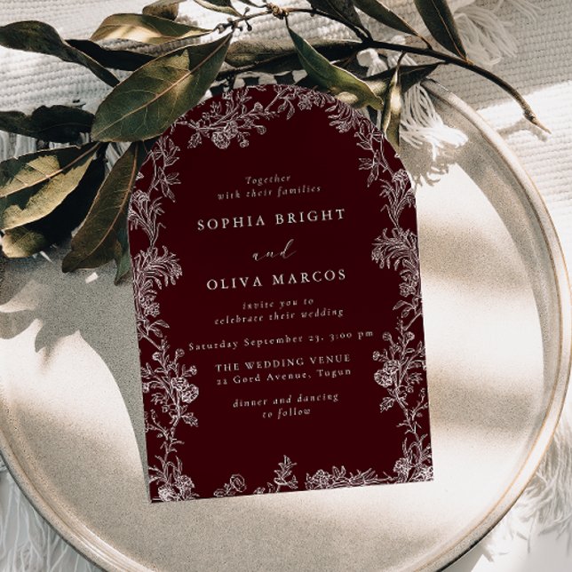 Invitation White Floral Vintage Deep Burgundy Wedding (Créateur téléchargé)