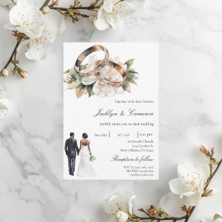 Invitation White Floral with ring Wedding