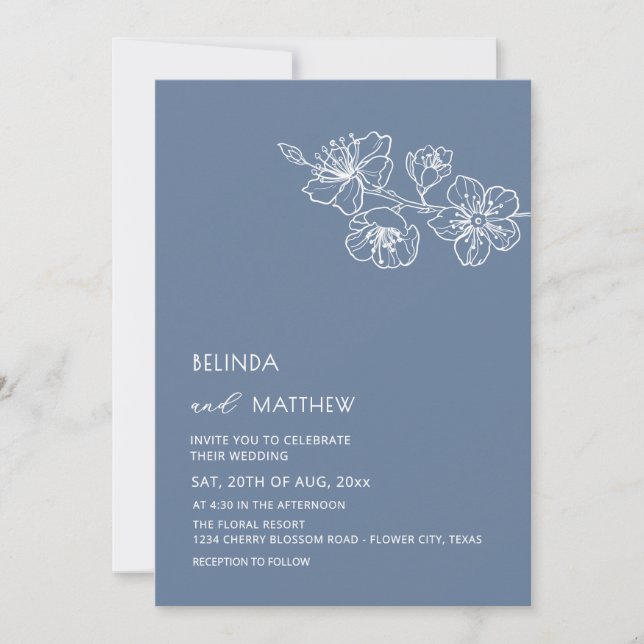 Invitation  White Flowers Dusty Blue Casual Wedding (Devant)