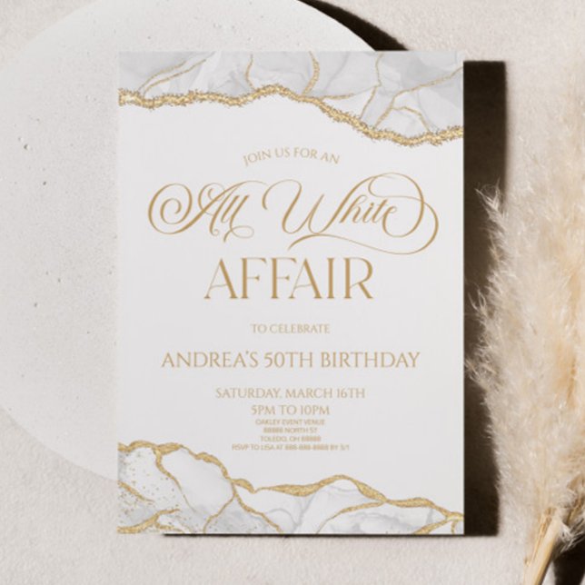 Invitation White Gold Agate All White Affair Anniversaire (Créateur téléchargé)
