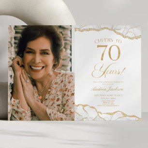 Invitation White Gold Agate Photo 70e fête d'anniversaire