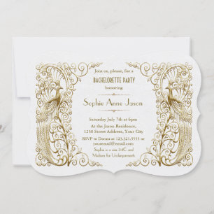 Invitation White Gold Art Deco Peacock Bachelorette
