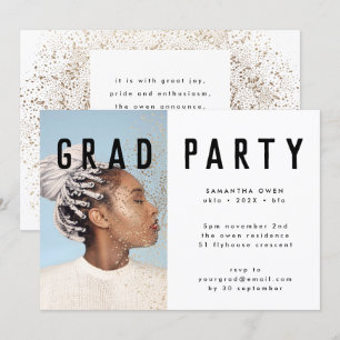 Invitation White Gold Elegant Botanical Grad Photo Party