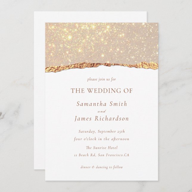 Invitation White Gold Glitter Marble Wedding  (Devant / Derrière)