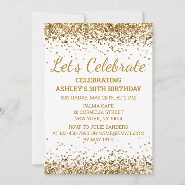 Invitation White & Gold Parties scintillant 30e anniversaire  (Devant)