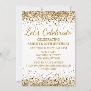 Invitation White & Gold Parties scintillant 30e anniversaire 