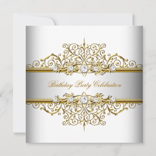 Invitation White Gold Silver Cream Elegance Party (Devant)