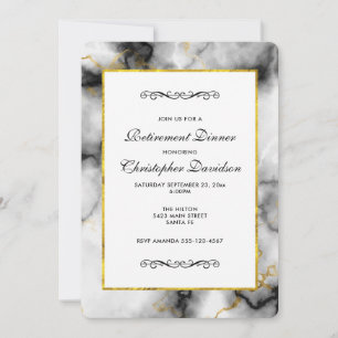 Invitation White Gray Marble with Gold Ribbon