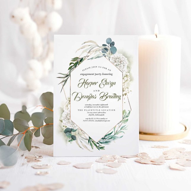 Invitation White Hydrangea and Green Engagement Party (Greenery Boho Engagement Party Invitations)