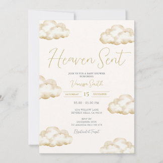 Invitation White Ivory Heaven Sent Baby Shower Party