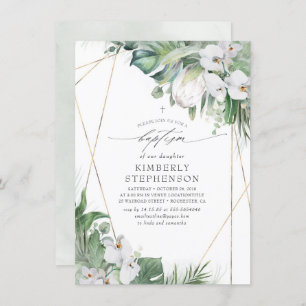 Invitation White King Protea and Orchids Tropical Baptism
