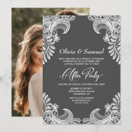 Invitation White Lace Grey Photo Personnalisée Mariage après 