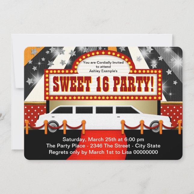 Invitation White Limo Movie Star Sweet 16 Party (Devant)