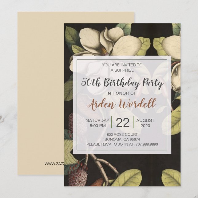 Invitation White Magnolias 50e fête d'anniversaire (Devant / Derrière)