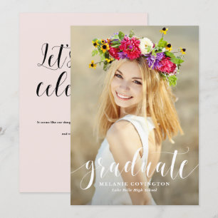 Invitation White Modern Calligraphie Photo Graduation