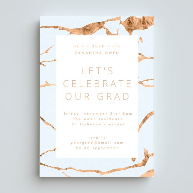 Invitation White Modern Gold Foil Marble Partie de graduation (Créateur téléchargé)