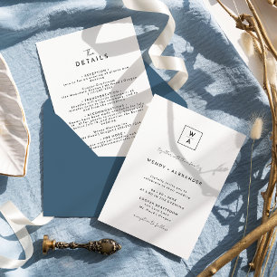 Invitation White Modern Script Monogram Crest Détails du Mari