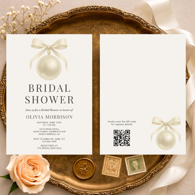 Invitation White Pearls QR Code Bridal Shower (Créateur téléchargé)
