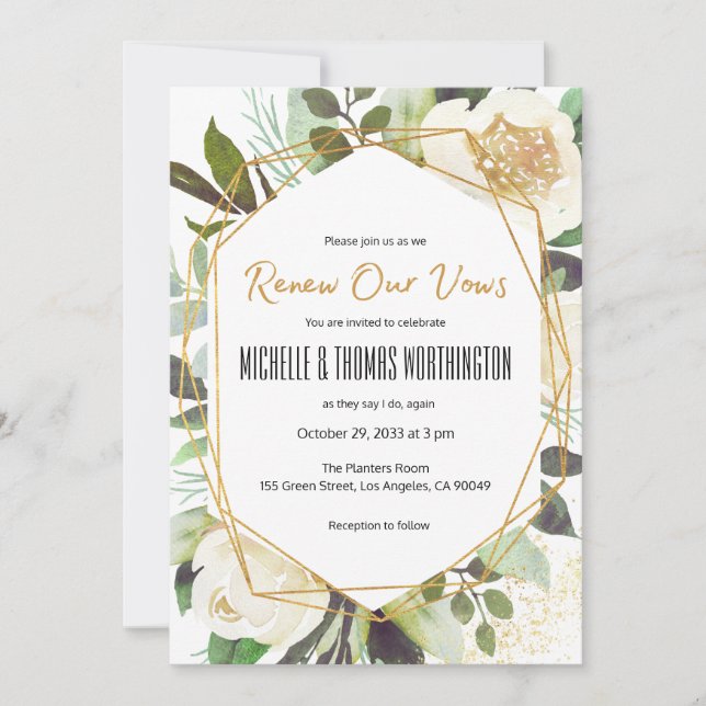 Invitation White Peonies Aquarelle Floral Vow Renouvellement (Devant)