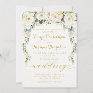Invitation White Peony Epiphany Mariage Gold Calligraphie