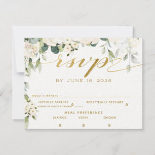 Invitation White Peony Epiphany Wedding RSVP Mail Back Card