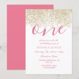 Invitation White Pink Gold Parties scintillant 1er anniversai