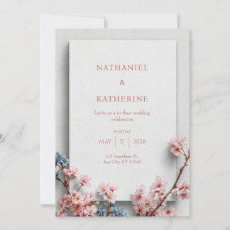 Invitation White Plaster Minimalist Sakura Frame Wedding