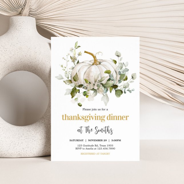 Invitation White Pumpkin Fall Thanksgiving Dinner Party (White Pumpkin Thanksgiving Dinner Party Invitation)