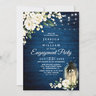 Invitation White Rose Bleu Bois Rustique