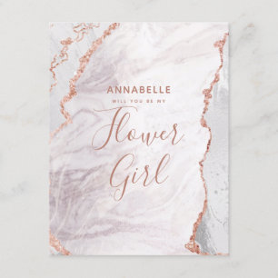 Invitation White & Rose Gold Agate Serez-Vous Ma Fille Fleur