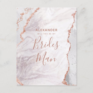 Invitation White & Rose Gold Agate Serez-Vous Mon Bridesman