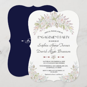 Invitation White Rose Marine Blue Engagement Party
