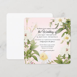 Invitation White Rose Peony Vintage Botanique Floral Mariage