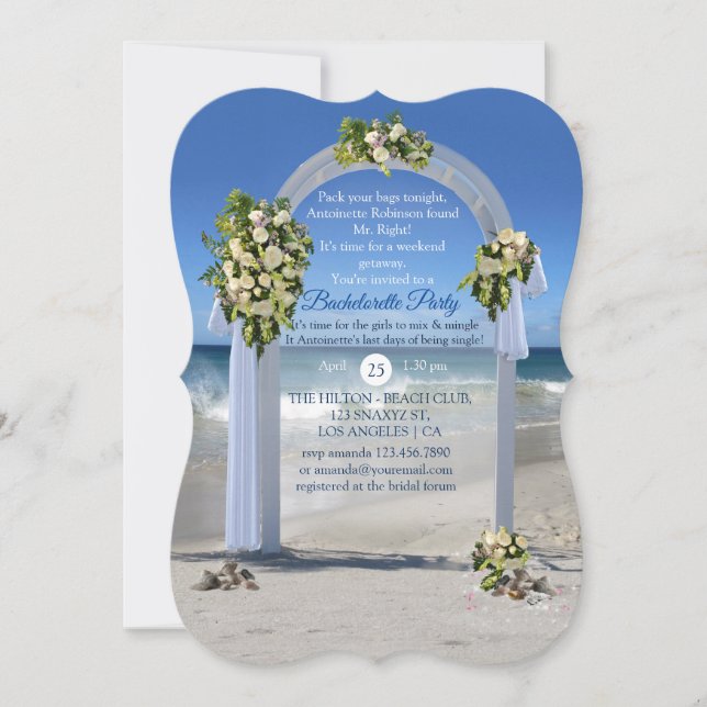 Invitation White Roses Beach Bachelorte (Devant)