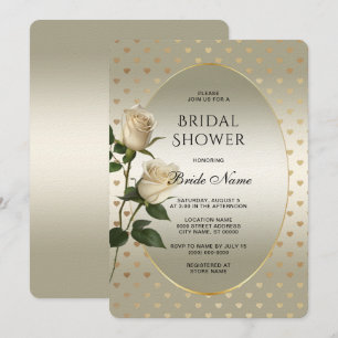 Invitation White Roses Gold Hearts Fête des mariées