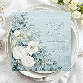 Invitation White Roses Hellebores Silver Eucalyptus Wedding