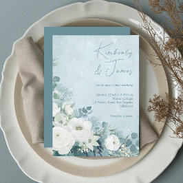 Invitation White Roses Hellebores Silver Eucalyptus Wedding